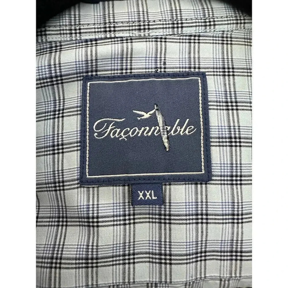 Facconable Men's Blue Gingham Long Sleeve Button Down Shirt Size XXL - Picture 3 of 7